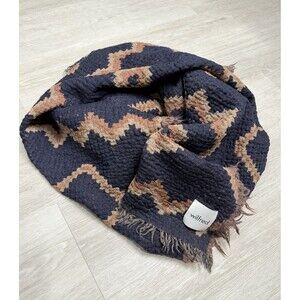 Wilfred Aritzia 100% Wool Mosaic Triangle Blanket Scarf Blue Brown Oversized EUC